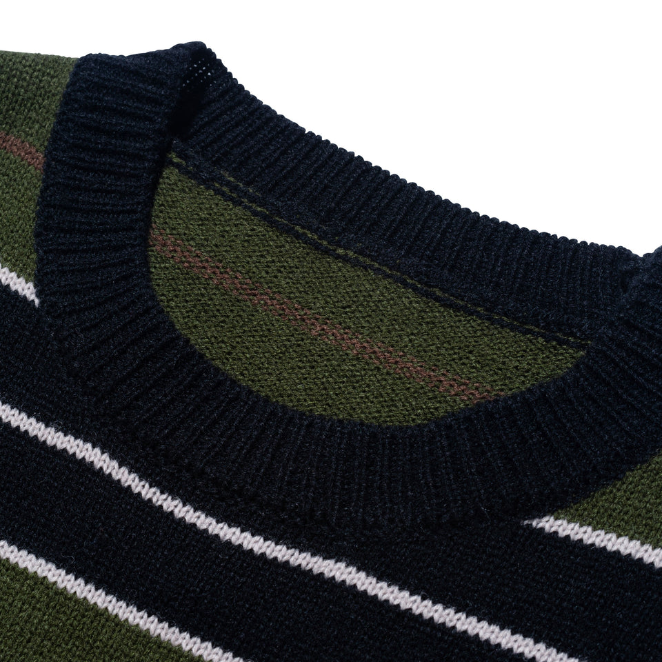 ボーダー クルーネックニット BLACK LABEL FW23 オリーブ