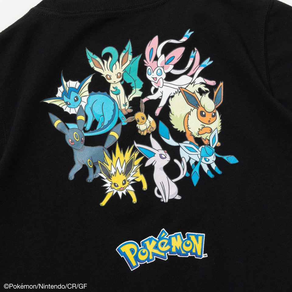 Youth 半袖 コットン Tシャツ Pokémon ポケモン ピカチュウ イーブイフレンズ ブラック