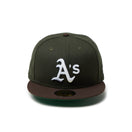 59FIFTY Powered by GORO NAKATSUGAWA（min-nano）オークランド・アスレチックス ダークシーウィード ブラウンバイザー
