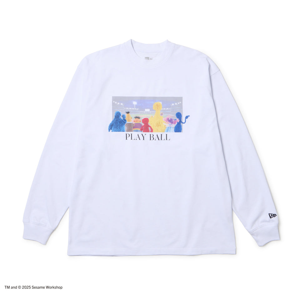 長袖 オーバーサイズド コットン Tシャツ SESAME STREET セサミストリート Baseball ホワイト
