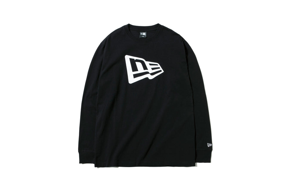 長袖 コットン Tシャツ フラッグロゴ ブラック × ホワイト レギュラーフィット
