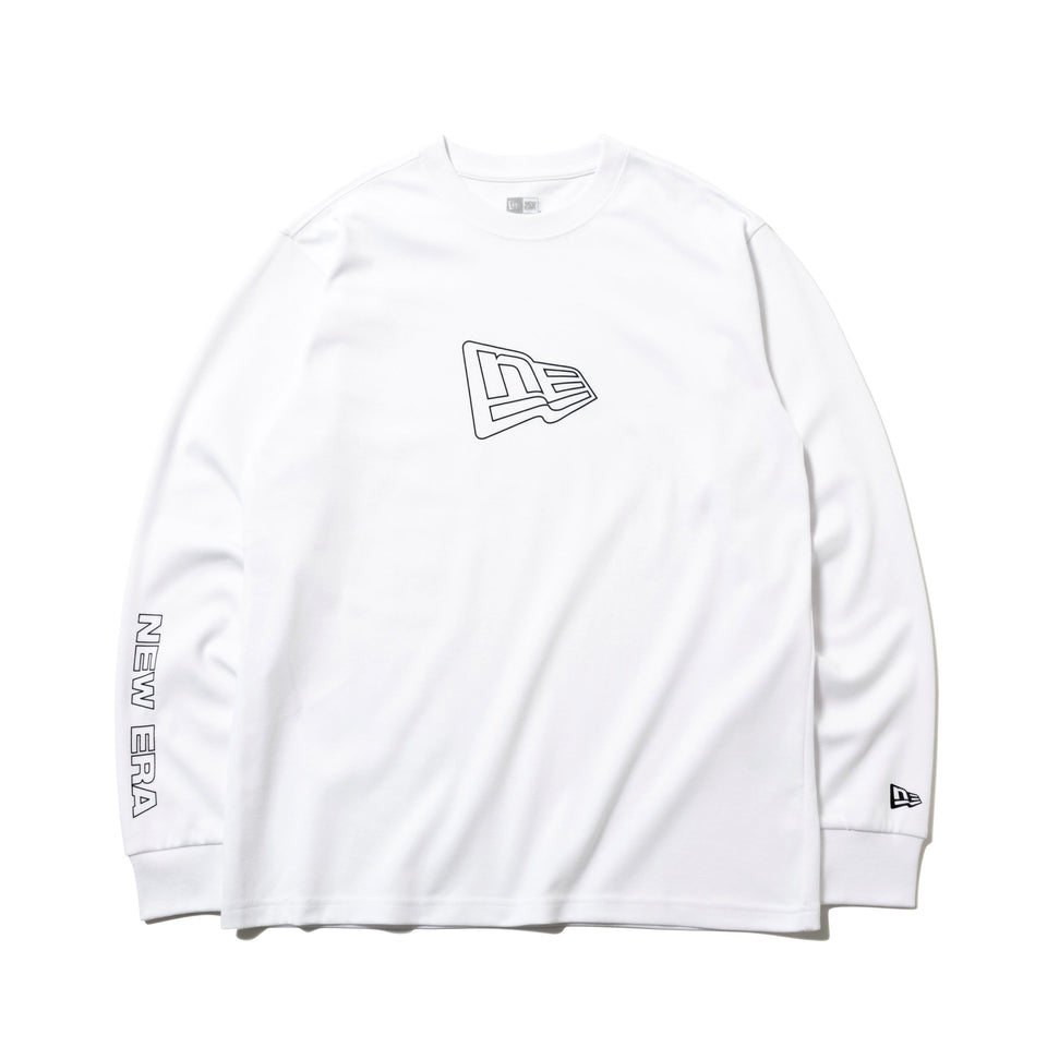 長袖 パフォーマンス Tシャツ アウトラインフラッグ & ワードマークスリーブ ホワイト 【NEW ERA WORKOUT】