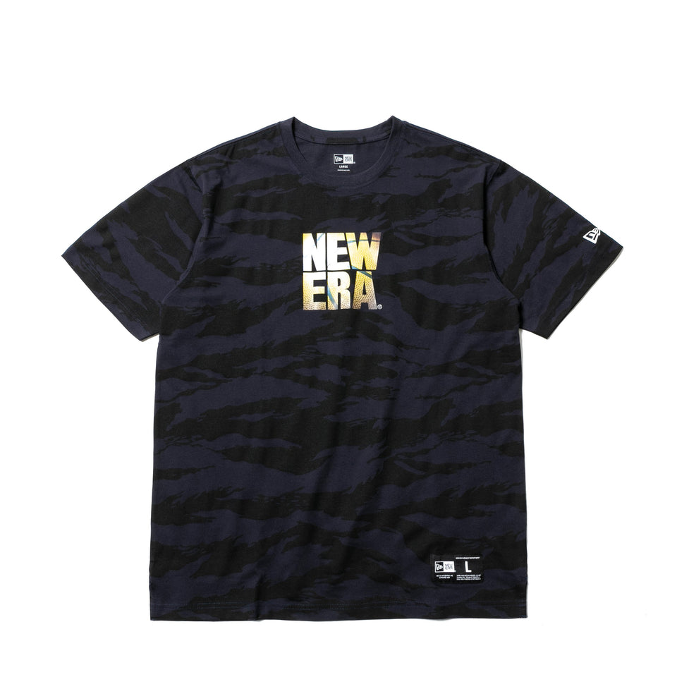 パフォーマンス Tシャツ スクエアニューエラ ロゴ タイガーストライプカモネイビー 【NEW ERA BASKETBALL】