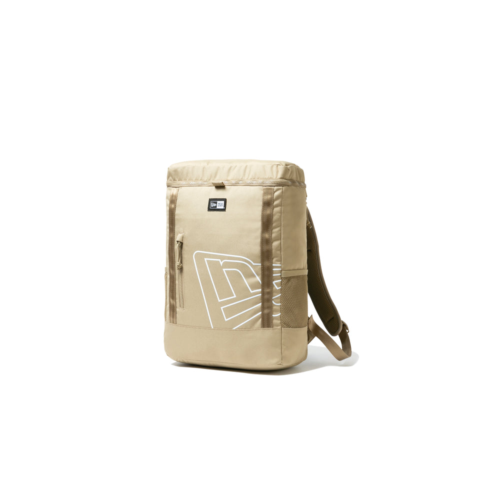 ボックスパック ミディアム 25L プリントロゴ　ベージュ　×　ホワイト