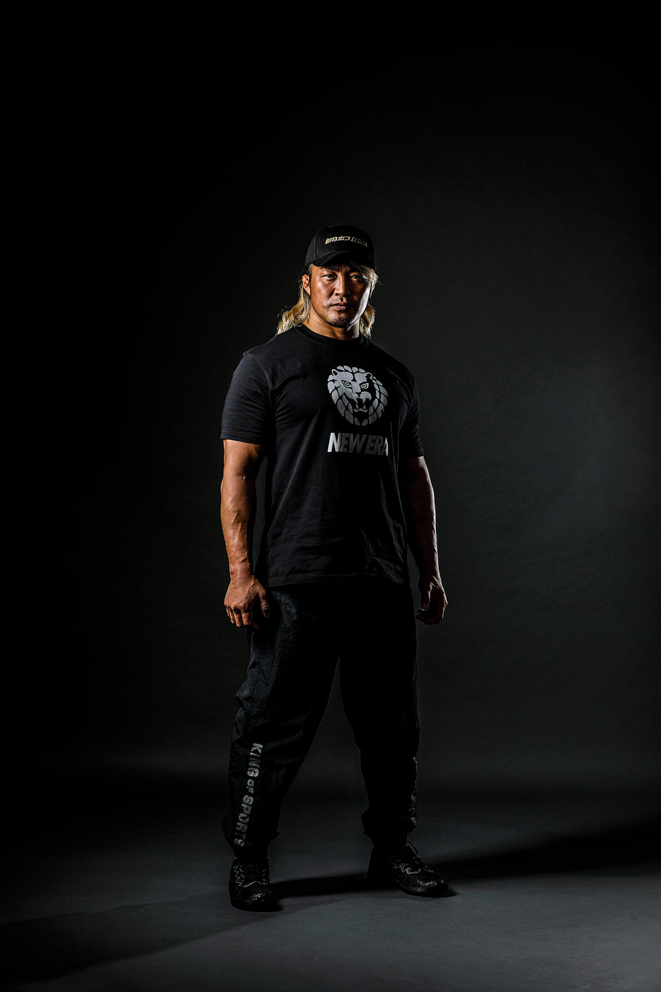 半袖 コットン Tシャツ 新日本プロレス ライオンマーク NEW ERA ロゴ ブラック レギュラーフィット