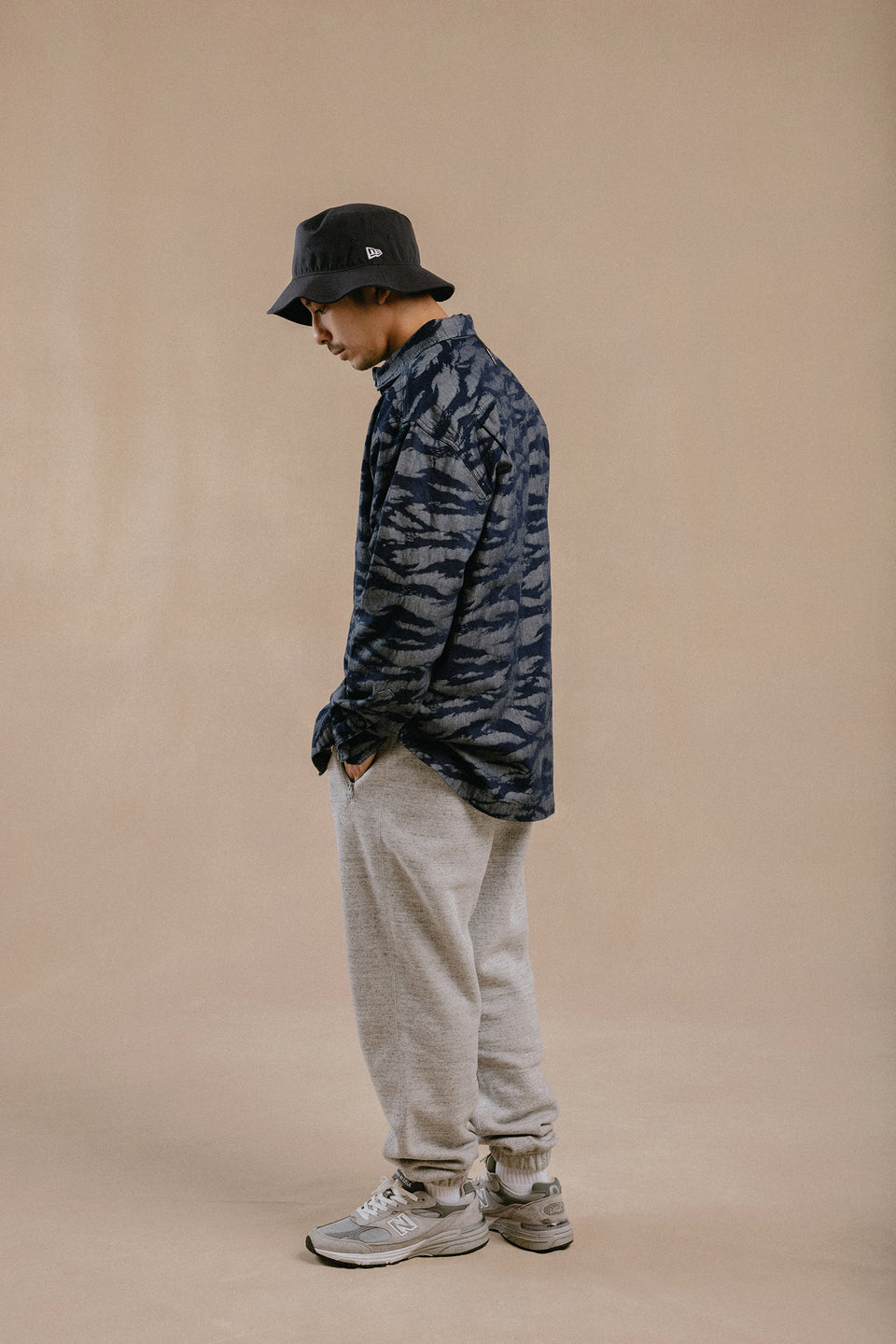 デニム ワークシャツ NEW ERA BLACK LABEL ジャカード タイガーストライプ