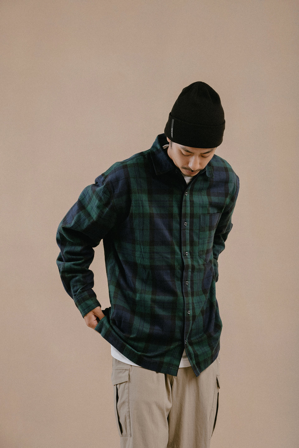 【10月発売】長袖 フランネル チェックシャツ NEW ERA BLACK LABEL グリーン