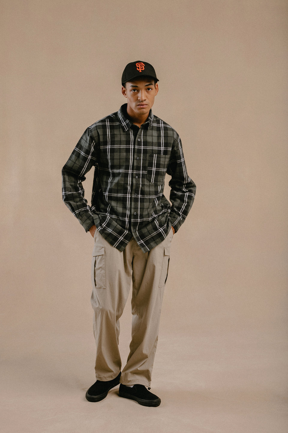 【10月発売】長袖 フランネル チェックシャツ NEW ERA BLACK LABEL ブラック