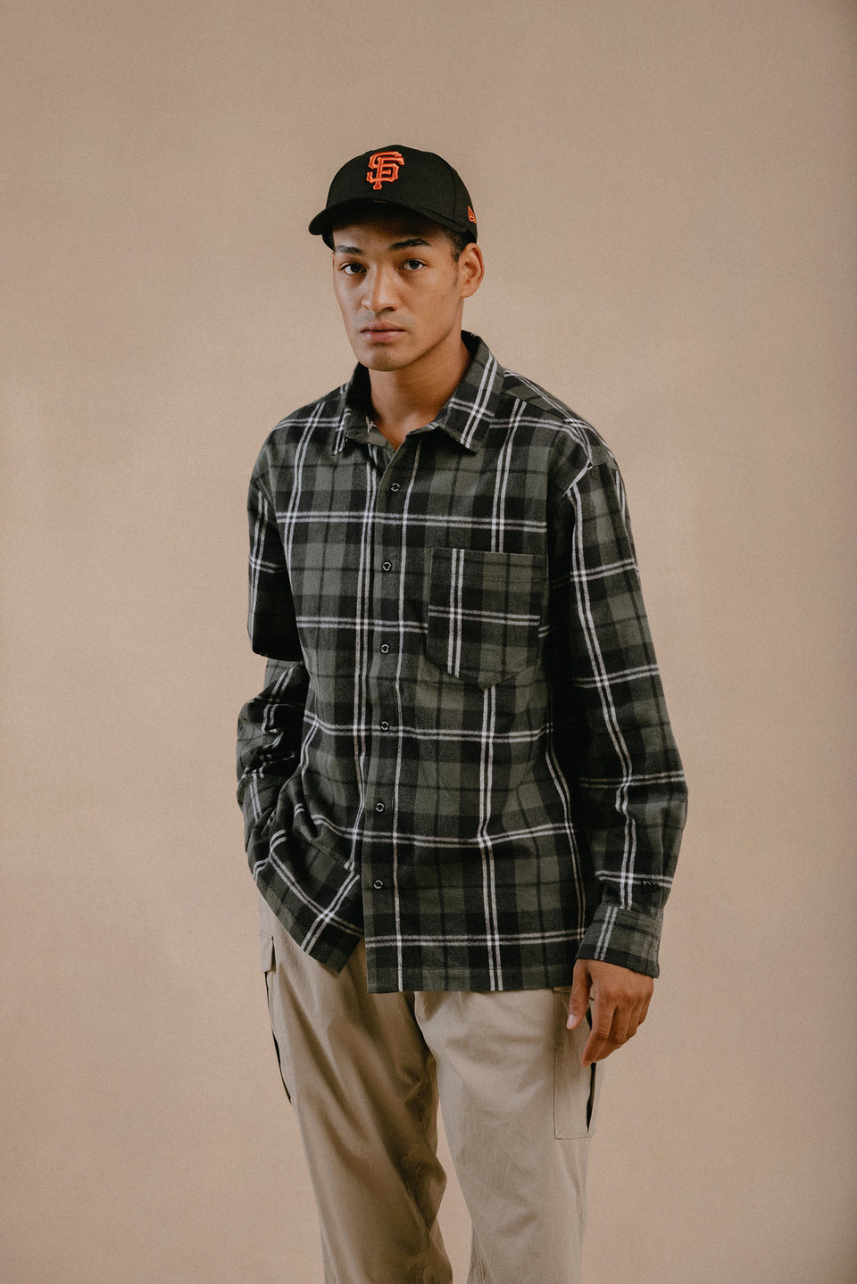 【10月発売】長袖 フランネル チェックシャツ NEW ERA BLACK LABEL ブラック