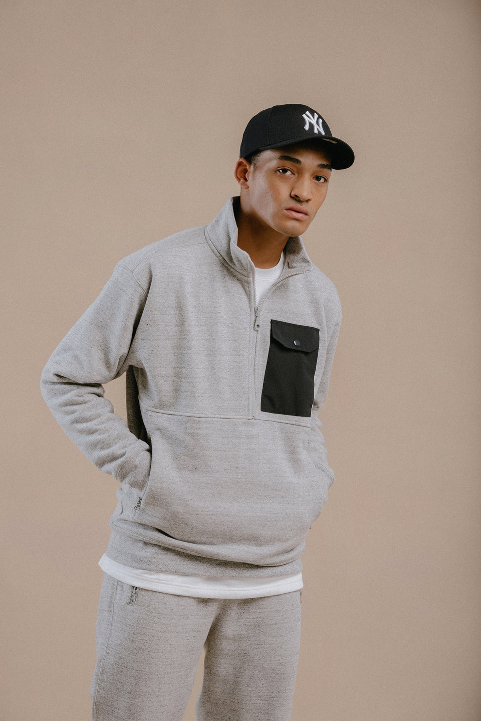 裏起毛 ハーフジップ スウェット NEW ERA BLACK LABEL ヘビーウェイト グレー