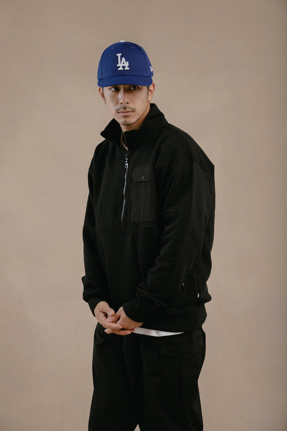 裏起毛 ハーフジップ スウェット NEW ERA BLACK LABEL ヘビーウェイト ブラック