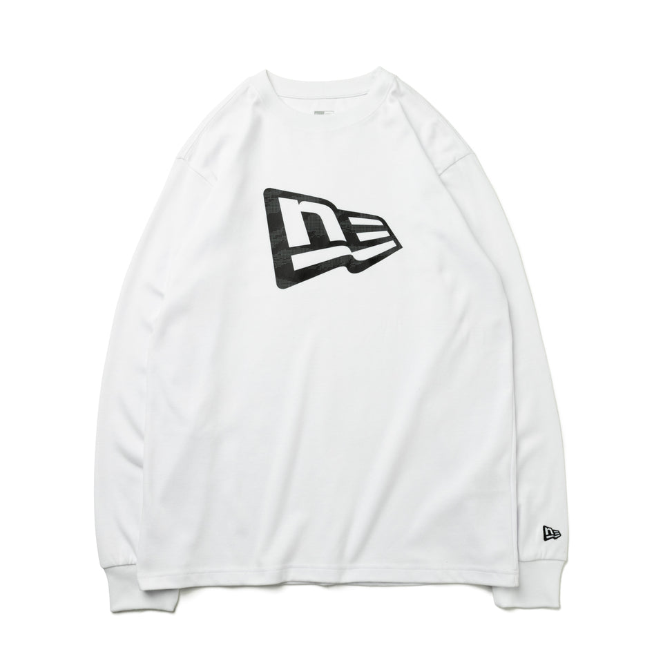 長袖 パフォーマンス Tシャツ ドット タイガーストライプカモ フラッグロゴ ホワイト  レギュラーフィット