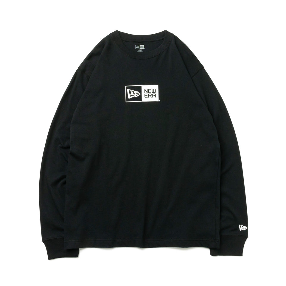 長袖 コットン Tシャツ ボックスロゴ ミッド ブラック  レギュラーフィット