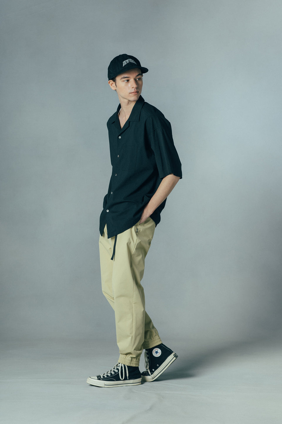 半袖 オープンカラーシャツ NEW ERA BLACK LABEL ブラック
