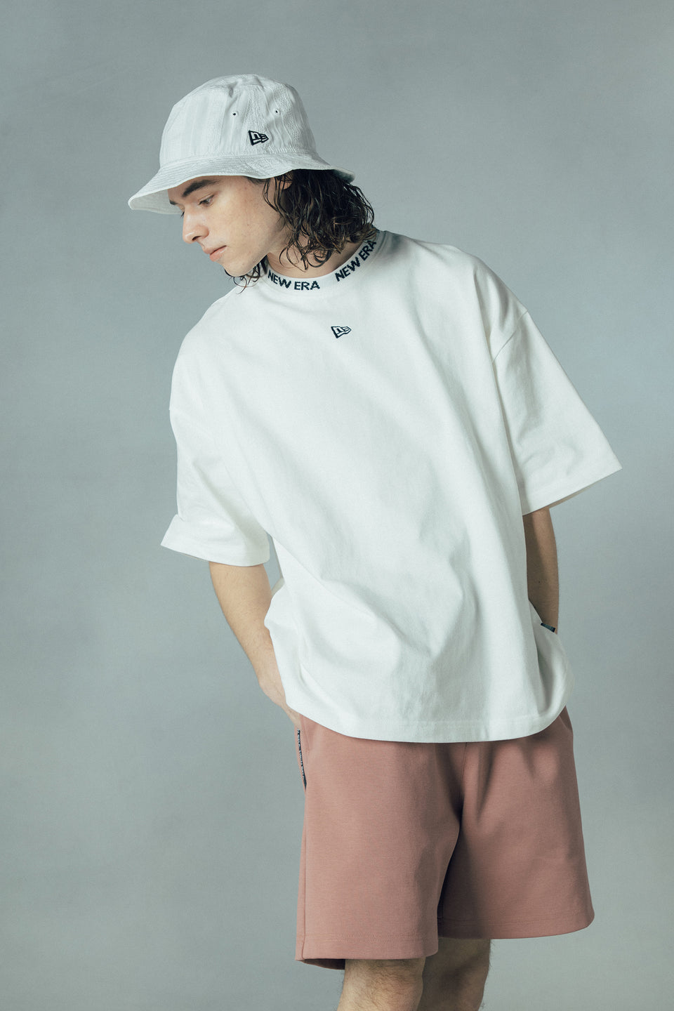 半袖 ジャカードネック ヘビーウェイト Tシャツ NEW ERA BLACK LABEL ホワイト ビッグシルエット
