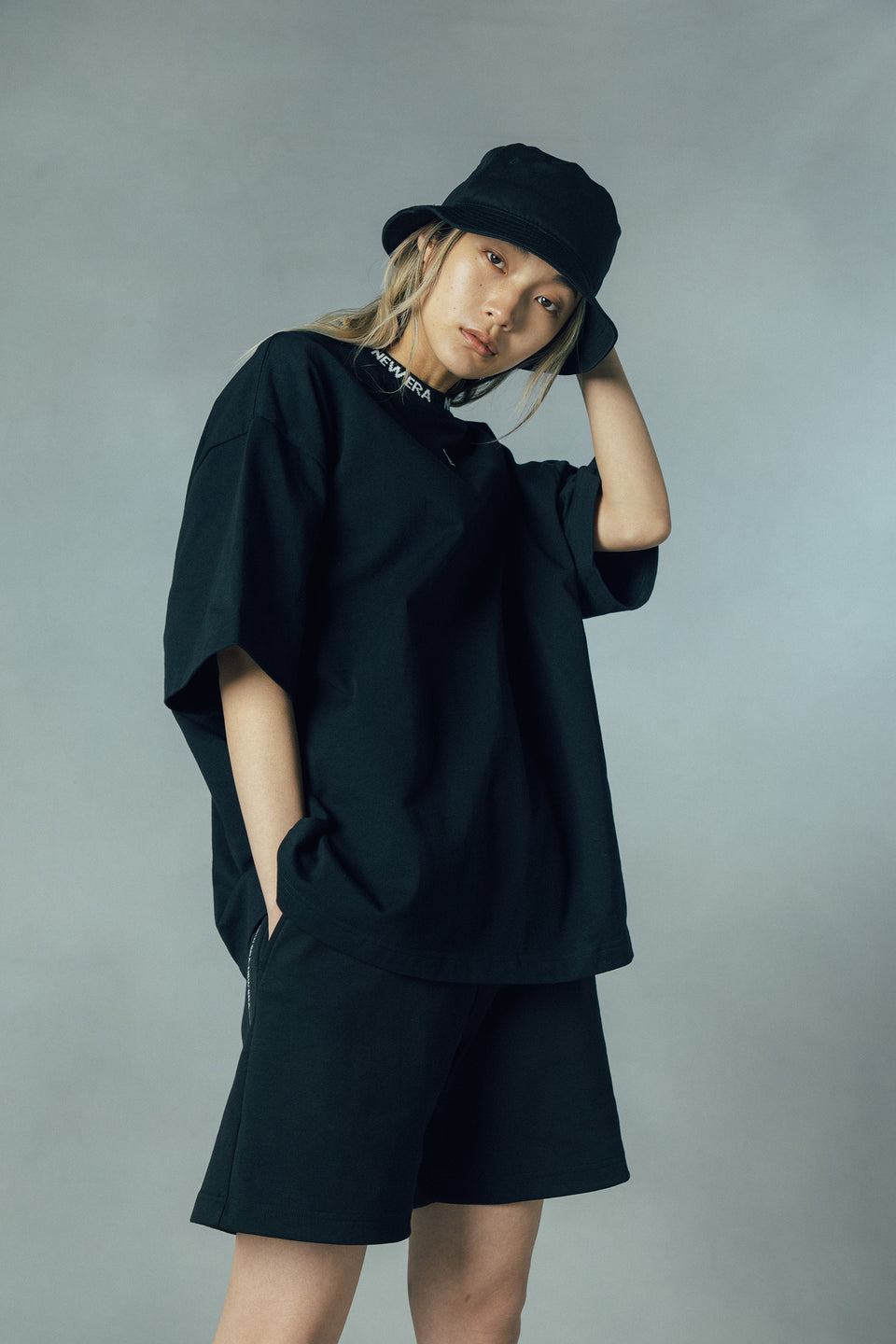半袖 ジャカードネック ヘビーウェイト Tシャツ NEW ERA BLACK LABEL ブラック ビッグシルエット