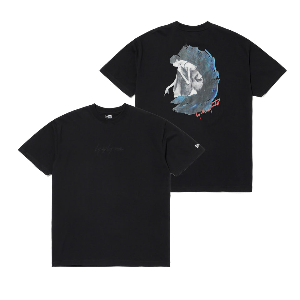 半袖 コットン Tシャツ Yohji Yamamoto FW22 シグネチャーロゴ 見返り美人 ブラック × ブラック