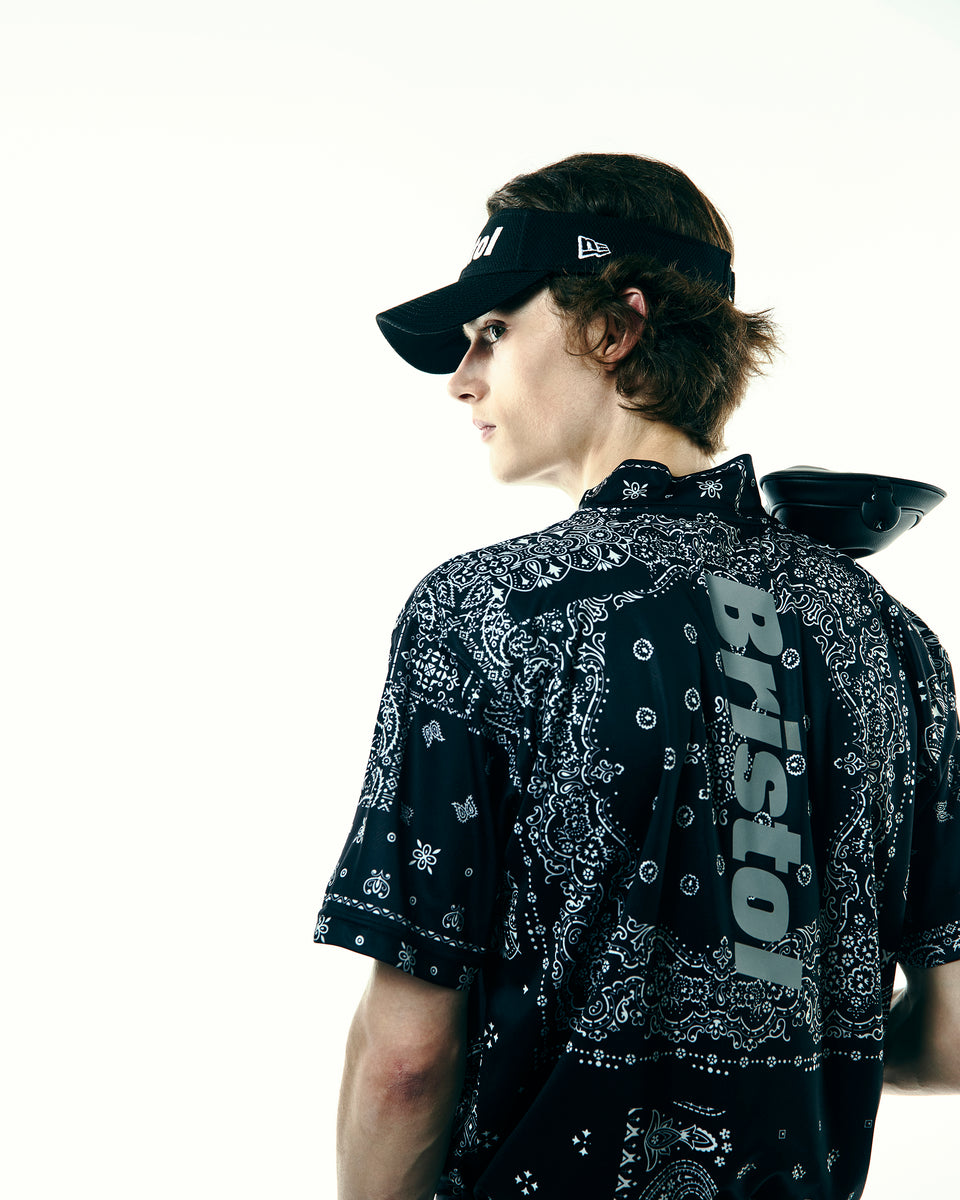 【ゴルフ】 ミドルネック 半袖 テック Tシャツ F.C.Real Bristol ペイズリー ブラック