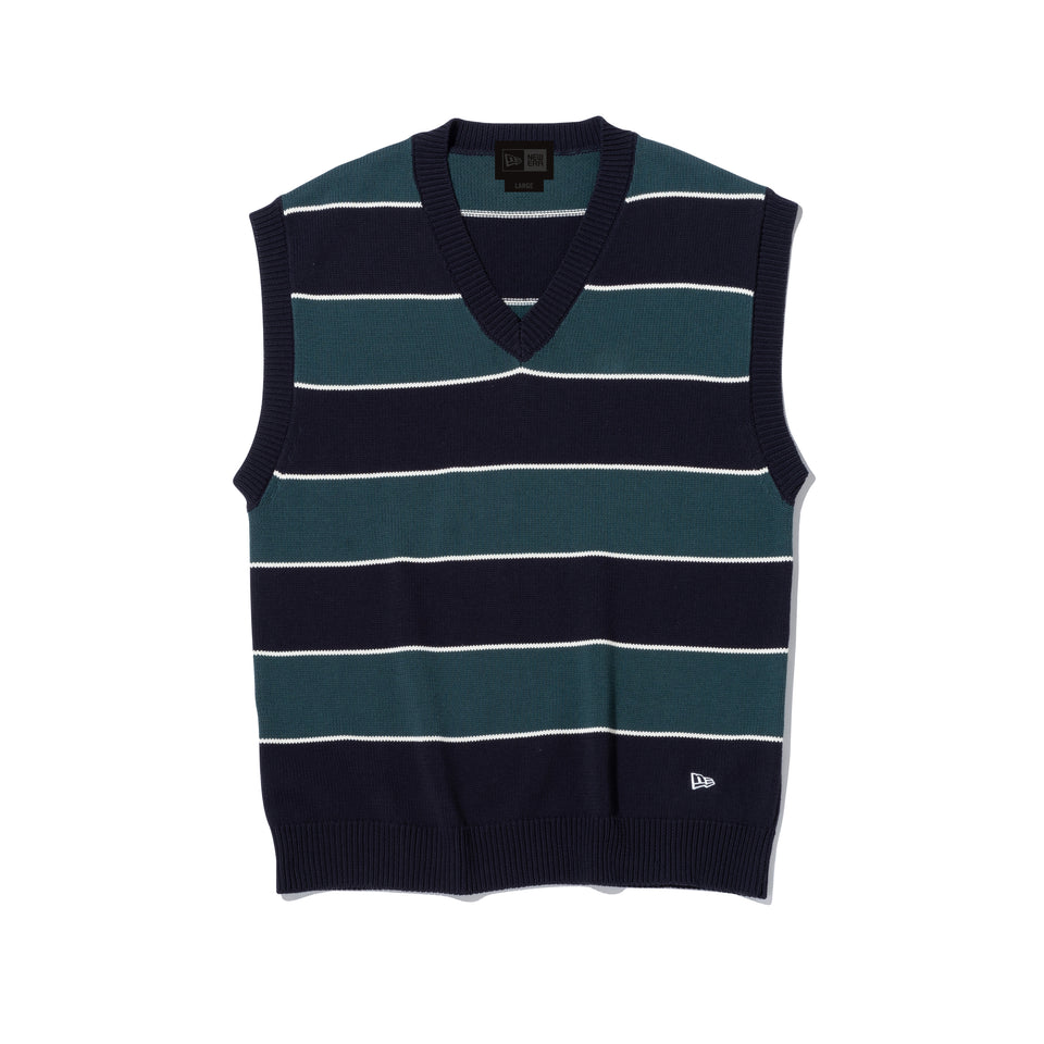 コットン ニットベスト BLACK LABEL SS23 ボーダー ダークグリーン