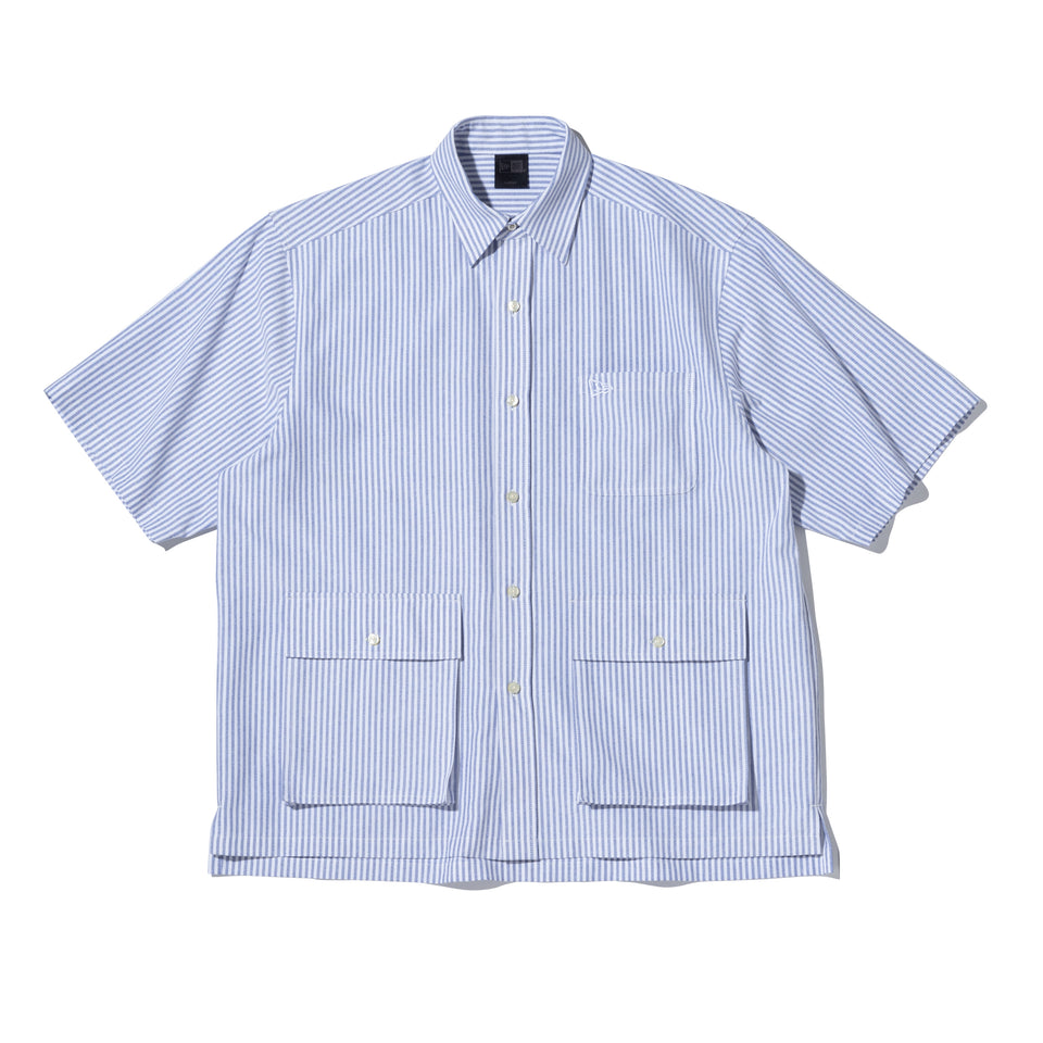 半袖 マルチポケット オックスフォードシャツ BLACK LABEL SS23 ストライプ ネイビー