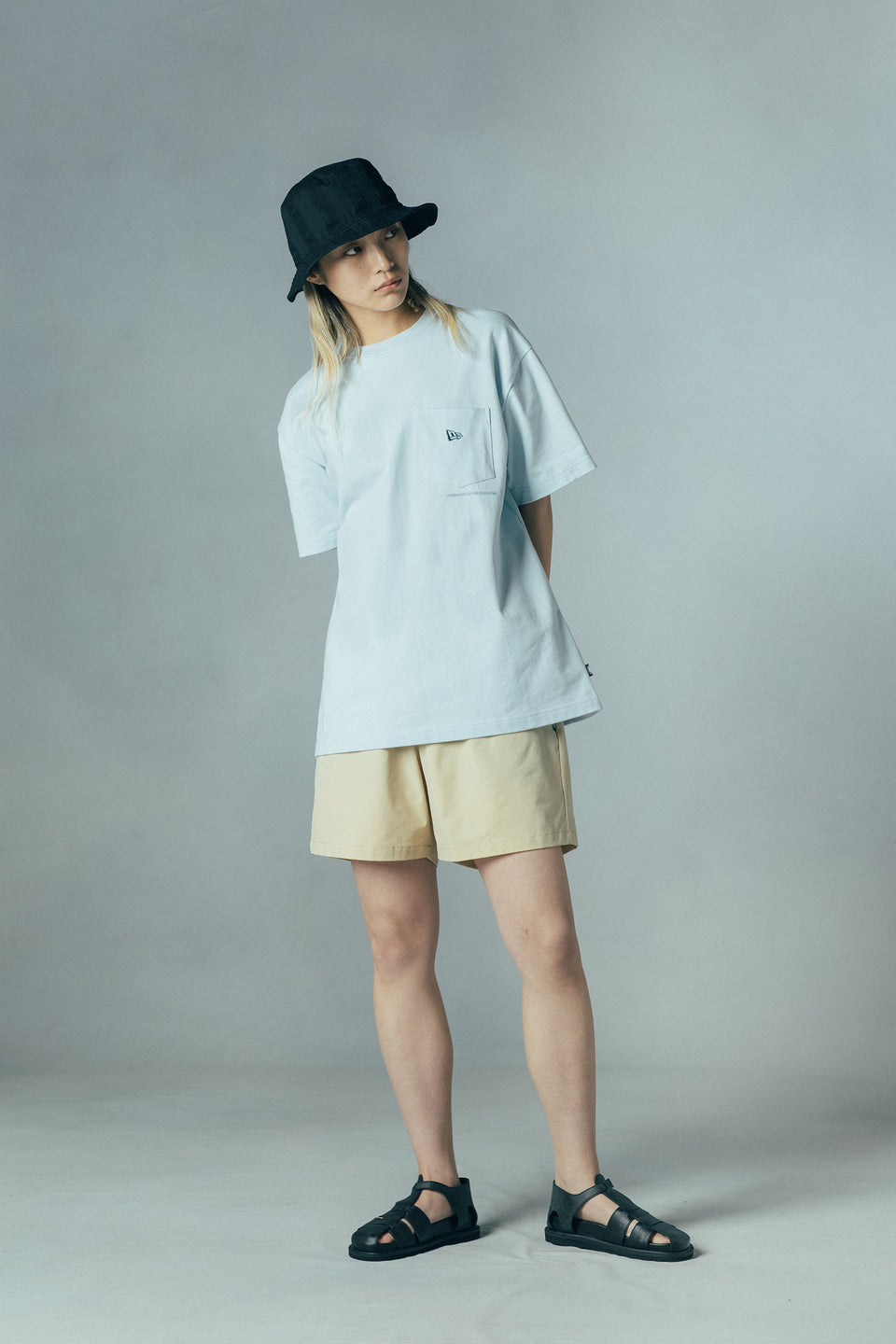 半袖 ポケット コットンTシャツ NEW ERA BLACK LABEL ライトブルー