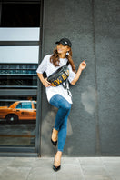 半袖 コットン Tシャツ AYA ホワイト × ブラック リラックスフィット